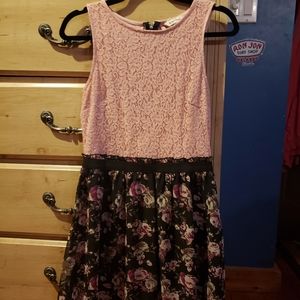 Macy's dress. Pink top with floral black skirt